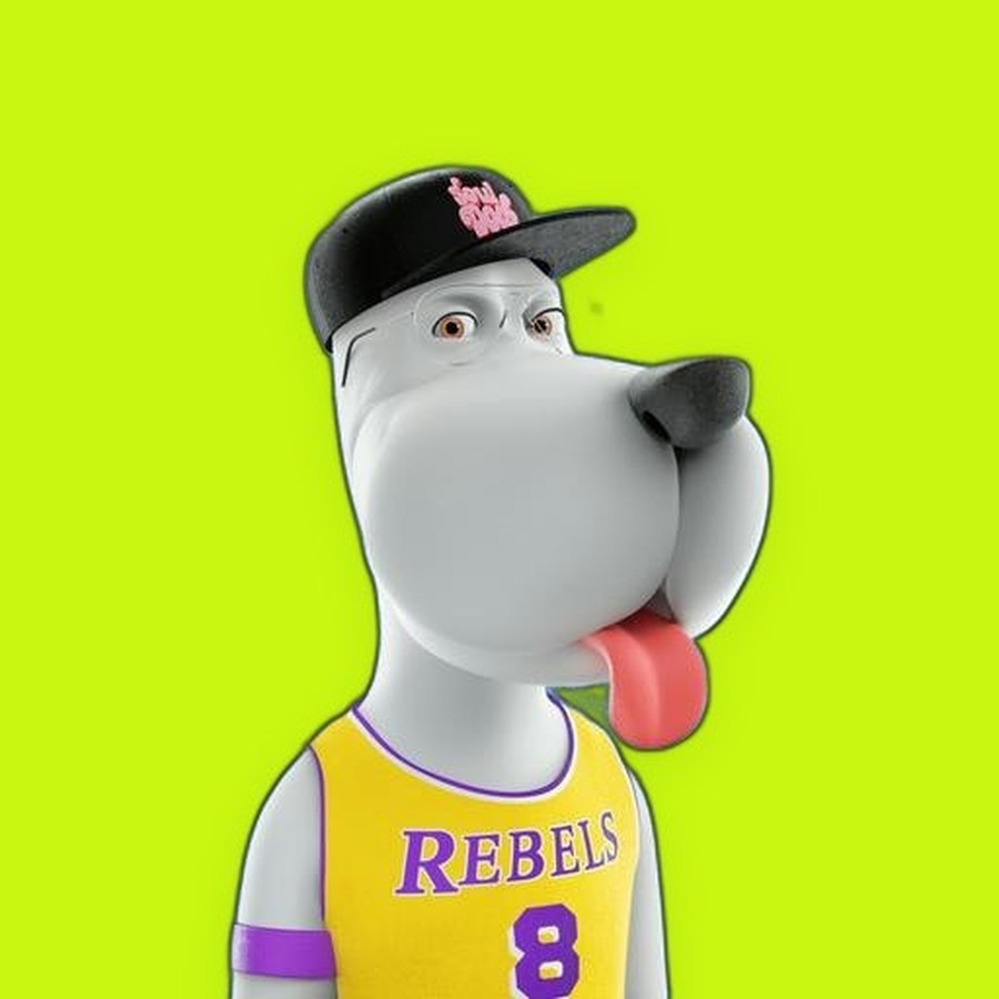 Lime Hound wearing Rebels jersey